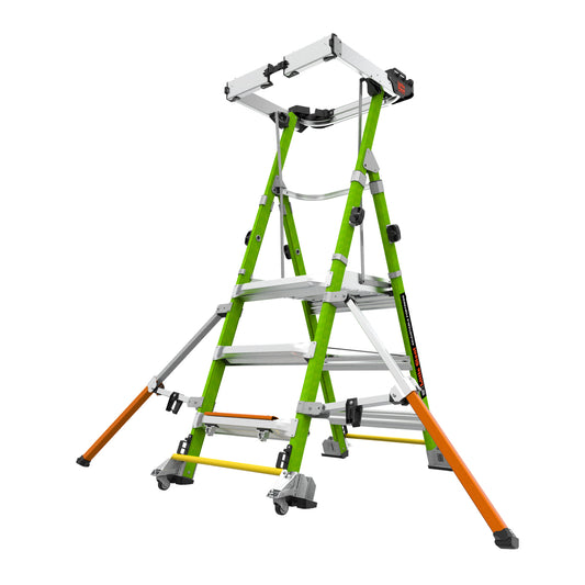 Adjustable Fortress
 ladder with green and orange steps on a white background