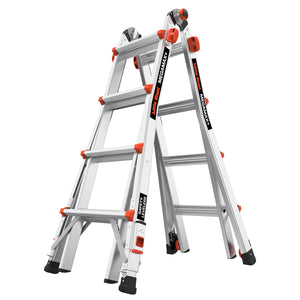 Multi-purpose ladder with orange accents on a white background