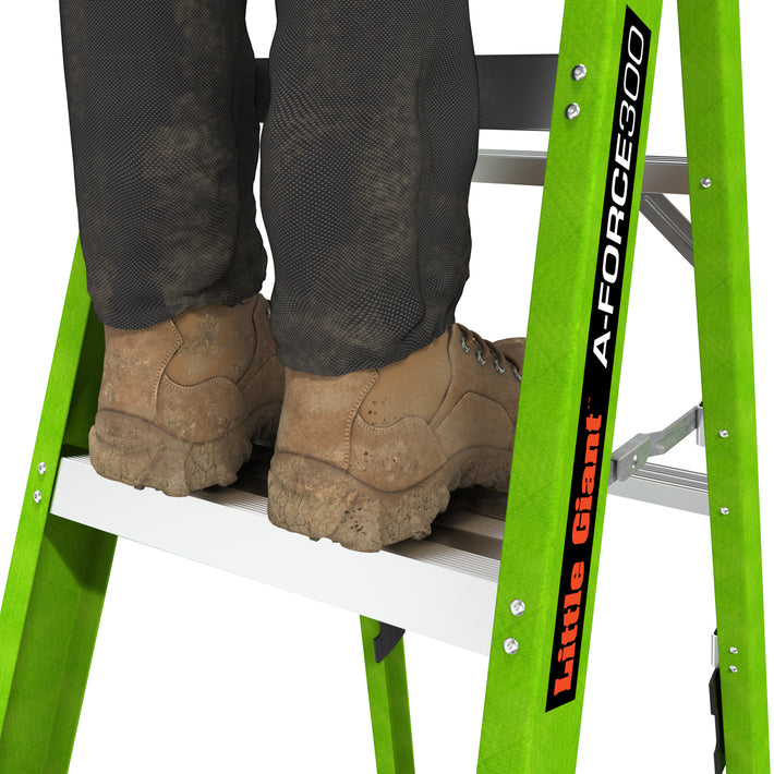 Little Giant A-Force300 Speader step with person's feet resting on spreader step