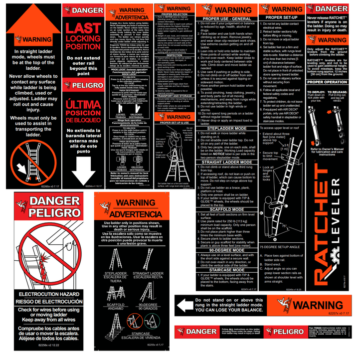 Label Kit (English/Spanish) for Aluminum Articulating Ladders