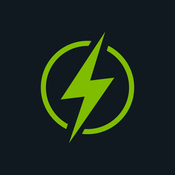 Green lightning bolt symbol in a circle on a black background