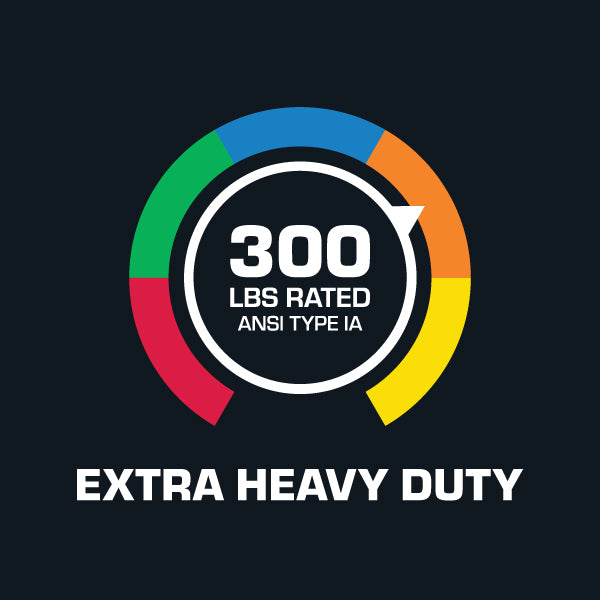 300 lbs rated ANSI Type IA logo with colorful border on black background